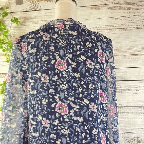 Vineyard Vines Dress size Medium Navy Blue Pink Floral Sheer Church Wedding Knee - Picture 10 of 12